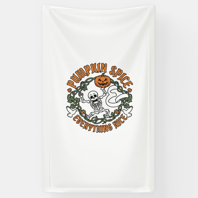 Pumpkin Spice Everything Nice Halloween Skeleton V Banner (Vertical)