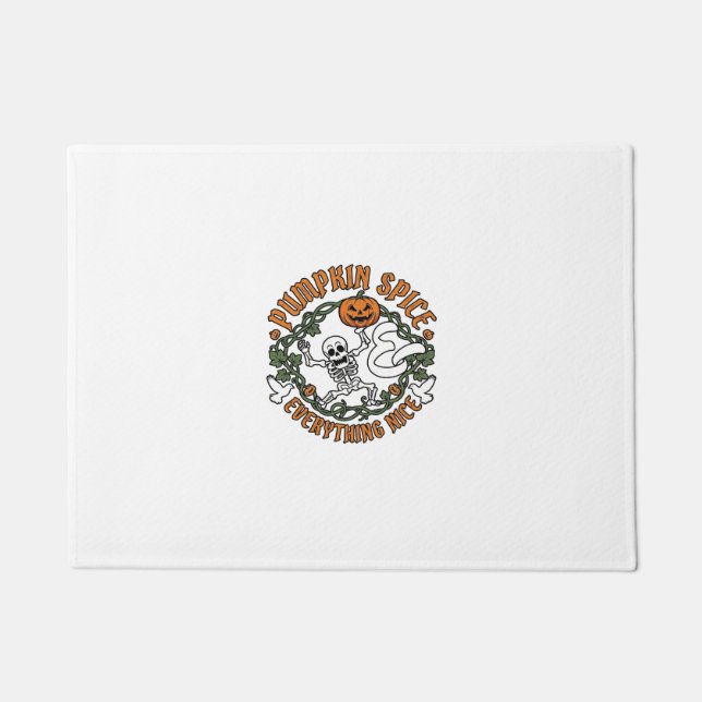 Pumpkin Spice Everything Nice Halloween Skeleton V Doormat (Front)