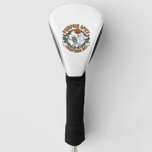 Pumpkin Spice Everything Nice Halloween Skeleton V Golf Head Cover (Front)