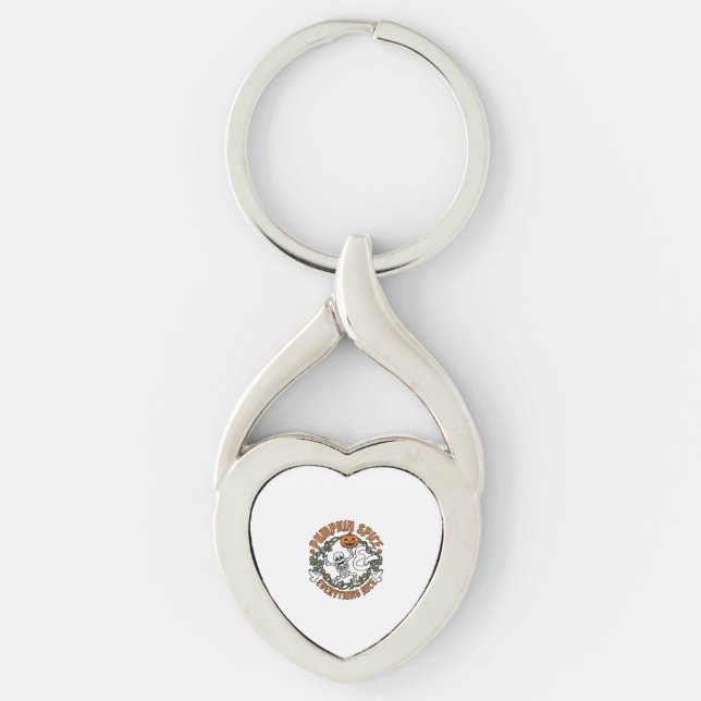 Pumpkin Spice Everything Nice Halloween Skeleton V Key Ring (Front)
