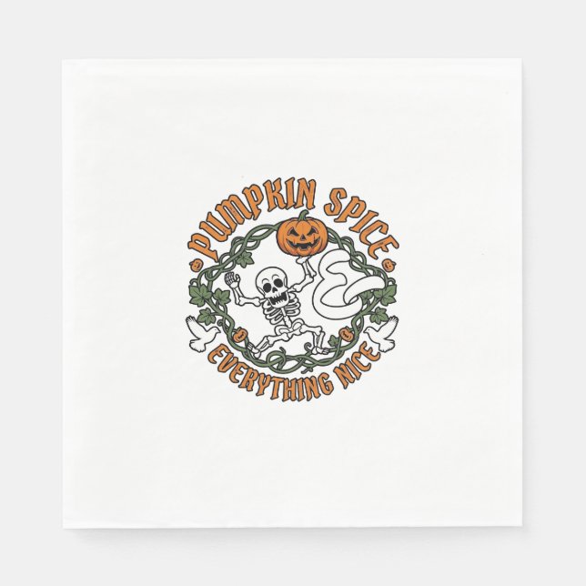 Pumpkin Spice Everything Nice Halloween Skeleton V Napkin (Front)