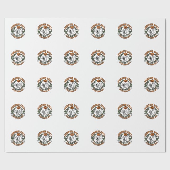 Pumpkin Spice Everything Nice Halloween Skeleton V Wrapping Paper (Flat)