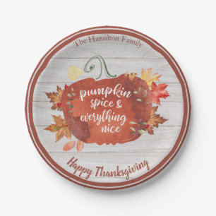 Pumpkin Spice & Everything Nice Thanksgiving Grey  Paper Plate