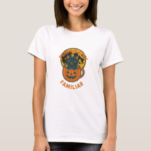 Pumpkin Spice Familiar Black Cat Halloween Design T-Shirt