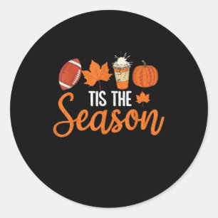 Pumpkin Spice Football Tis The Season Fall Thanksg Classic Round Sticker