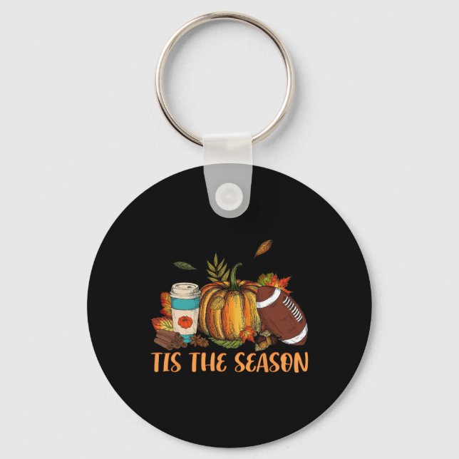Pumpkin Spice Football Tis The Season Fall Thanksg Key Ring (Front)
