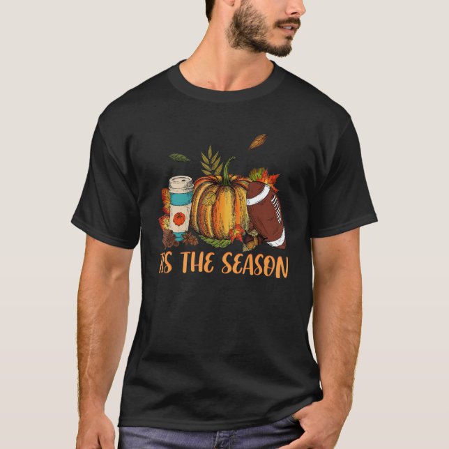 Pumpkin Spice Football Tis The Season Fall Thanksg T-Shirt (Front)