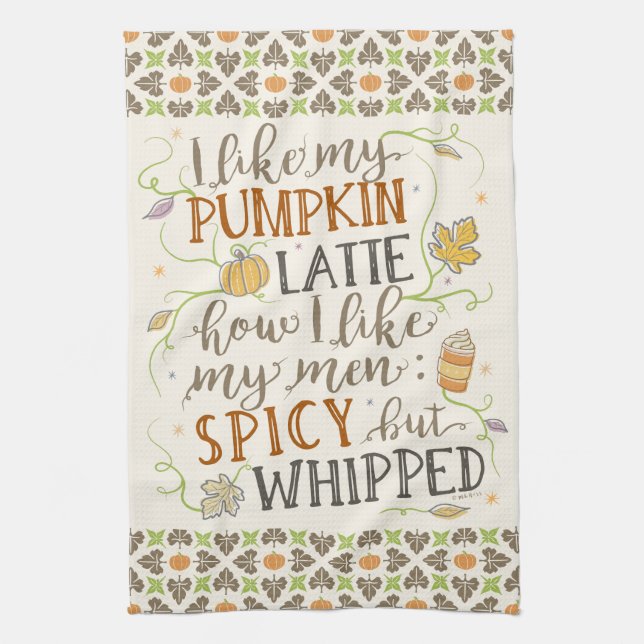Pumpkin Spice Funny Latte Joke for Women Autumn Tea Towel (Vertical)