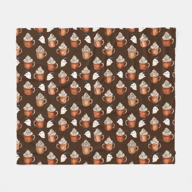 Pumpkin Spice Ghosts Fleece Blanket (Front (Horizontal))