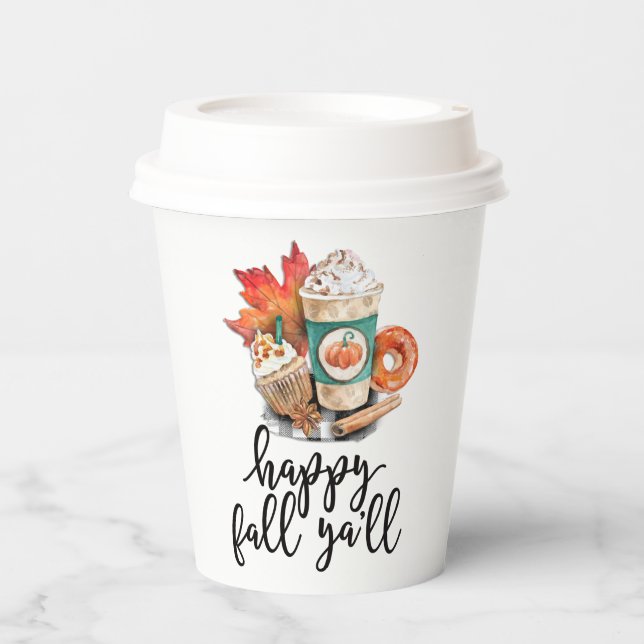 Pumpkin Spice | Happy Fall Y'all Paper Cups (Front)