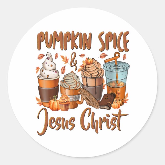 Pumpkin Spice Jesus Christ Classic Round Sticker (Front)