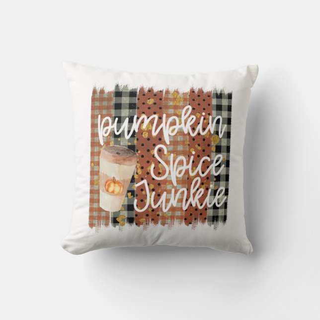 Pumpkin Spice Junkie - Rustic Autumn Cushion (Front)