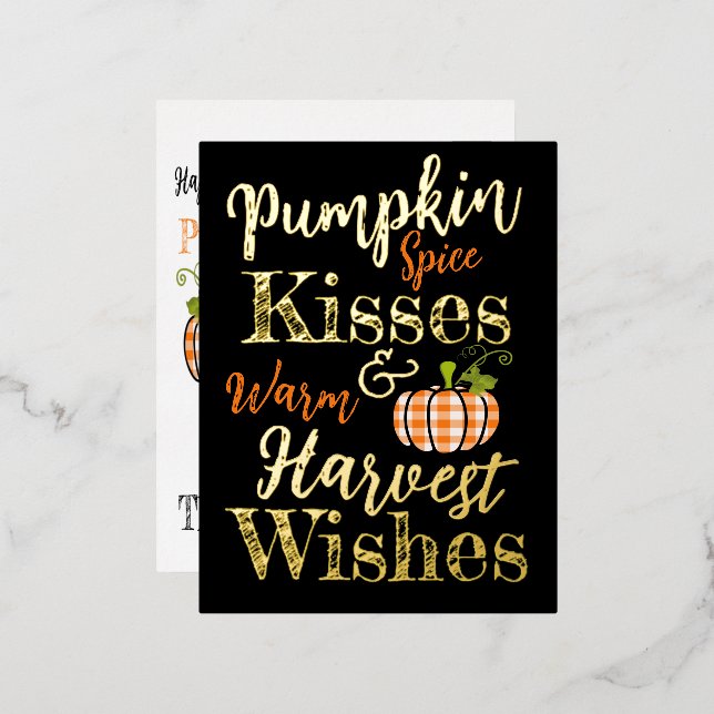 Pumpkin Spice Kisses Foil Holiday Postcard (Front/Back)