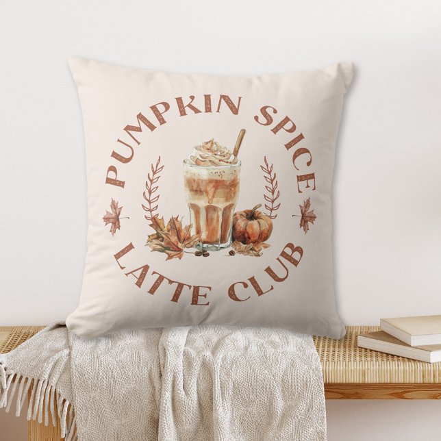 Pumpkin Spice Latte Club Fall Autumn Cushion (In situ)