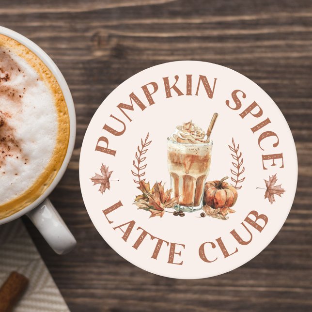 Pumpkin Spice Latte Club Fall Autumn Round Paper Coaster (In situ)
