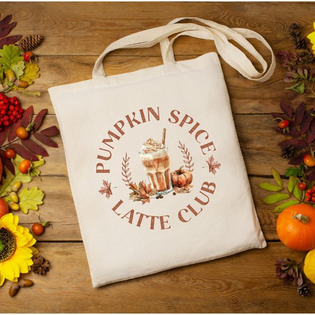 Pumpkin Spice Latte Club Fall Autumn Tote Bag (Close up)