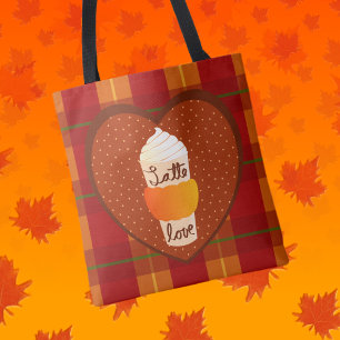Pumpkin Spice Latte Fall Plaid Tote Bag