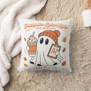 Pumpkin Spice Latte Ghost Personalised Name Teache Cushion