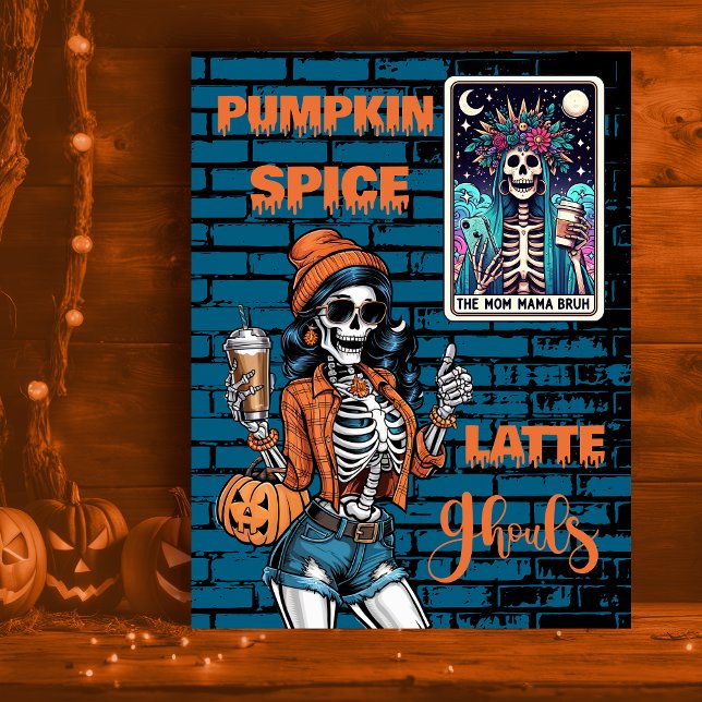 Pumpkin Spice Latte Ghouls Hipster Mum Halloween Holiday Postcard (Creator Uploaded)