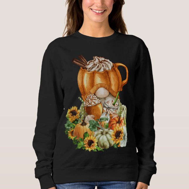 Pumpkin Spice Latte Leaves Cute Gnomes - Happy Fal Sweatshirt (Front)