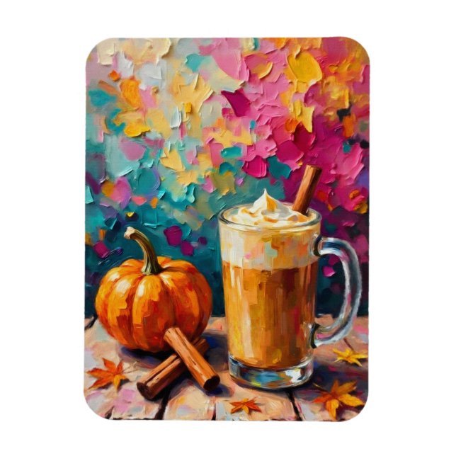 Pumpkin Spice Latte On a Colourful Background Magnet (Vertical)
