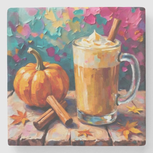 Pumpkin Spice Latte On a Colourful Background Stone Coaster (Front)