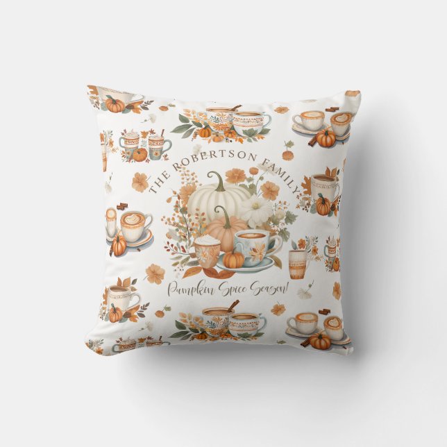 Pumpkin Spice Latte Season Floral Mug Autumn Fall Cushion (Front)