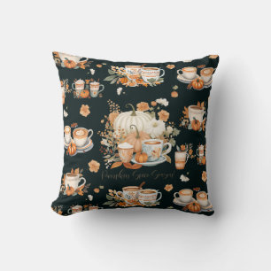 Pumpkin Spice Latte Season Floral Mug Black Fall Cushion