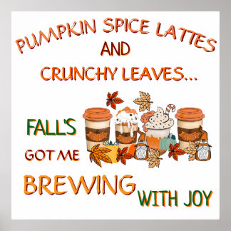 Pumpkin Spice & Leaves Fall Poster