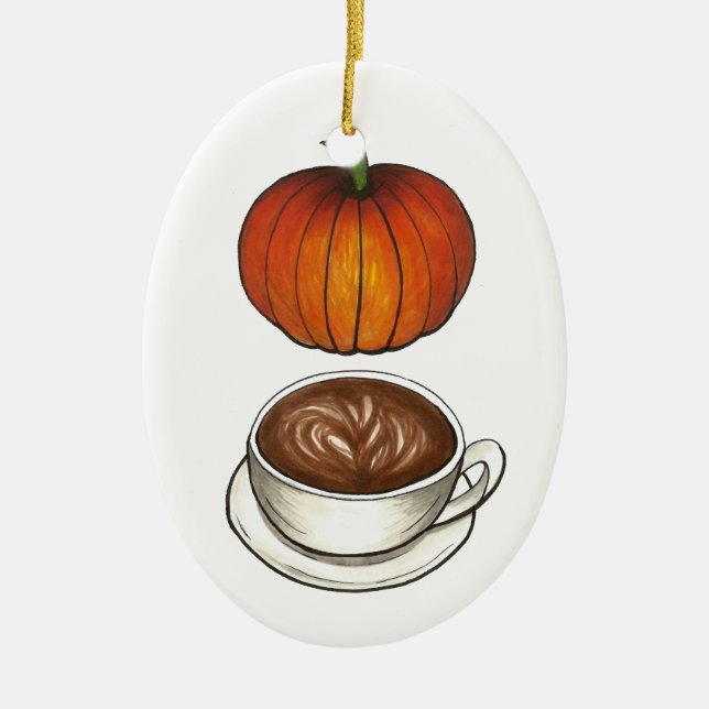 Pumpkin Spice Lover Coffee Latte Autumn Holiday Ceramic Tree Decoration (Front)