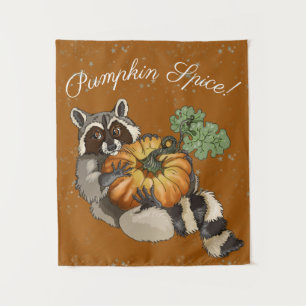 Pumpkin Spice! On a Roll Pumpkin Racoon Tapestry