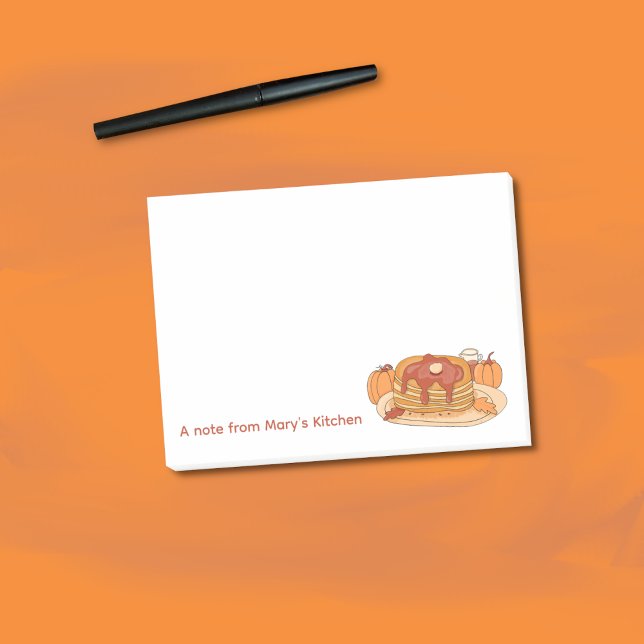 Pumpkin Spice Pancakes Fall Sticky Notes (Personalized fall sticky notes with a watercolor pumpkin spice pancakes stack illustration .)