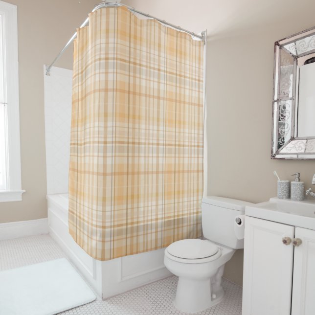Pumpkin Spice Plaid Fall Pattern Shower Curtain (In Situ)