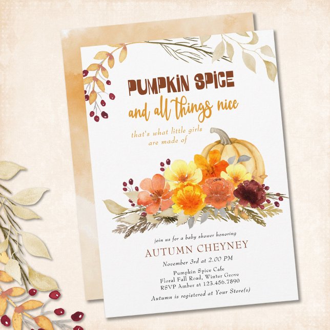 Pumpkin Spice Poem Autumn Flowers Baby Shower Invitation (Creator Uploaded)