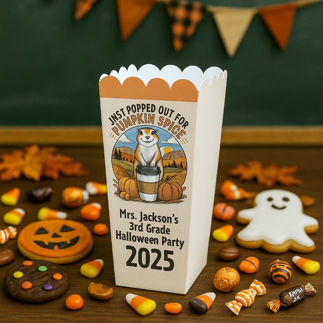 Pumpkin Spice Prairie Dog Halloween Party Custom Favour Box (Prairie dog pumpkin spice classroom Halloween party treat boxes ready to hold candy and goodies)