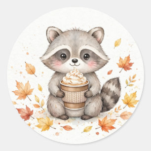 Pumpkin Spice Racoon Fall Classic Round Sticker
