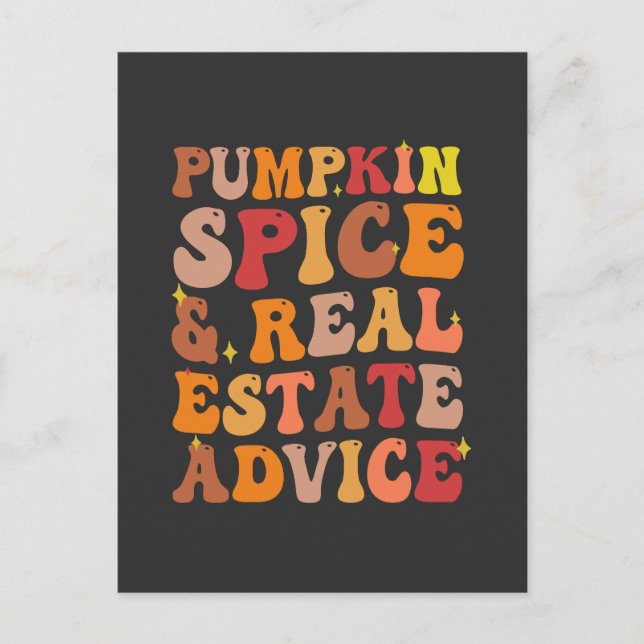 Pumpkin Spice & Real Estate Advice Funny Groovy  Postcard (Front)