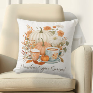 Pumpkin Spice Season Floral Latte Mug Autumn Fall Cushion