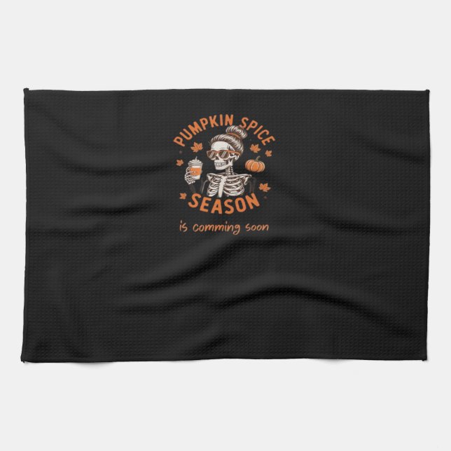 Pumpkin Spice Season is Comming Soon Halloween Fal Tea Towel (Horizontal)
