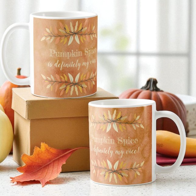 Pumpkin Spice Seasonal Vice Autumn Leaf Borders Coffee Mug (Ceramic mug design viewed on both sides of the handle)