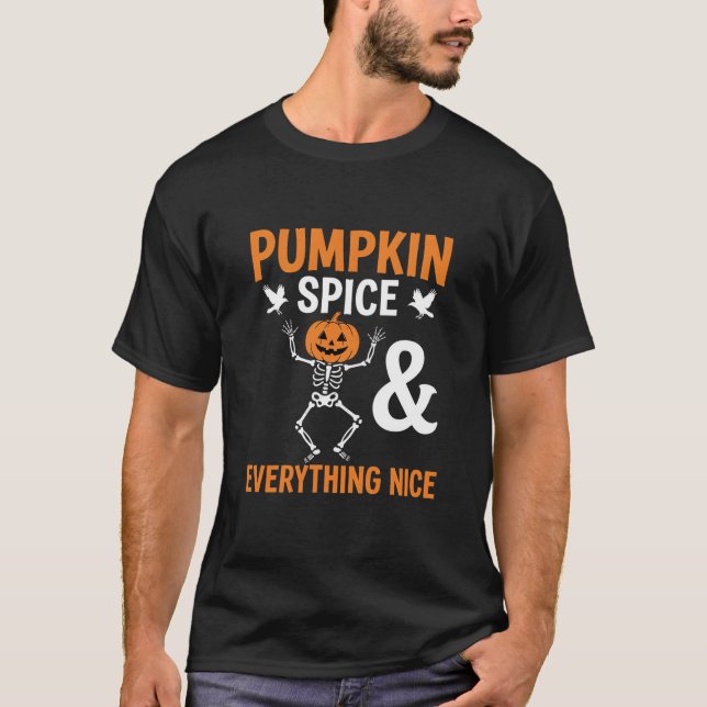 Pumpkin Spice Skeleton Halloween Vector T-Shirt (Front)