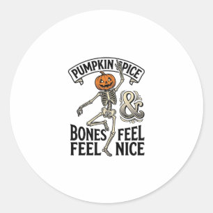 Pumpkin Spice Skeleton Vintage Halloween Dance Shi Classic Round Sticker