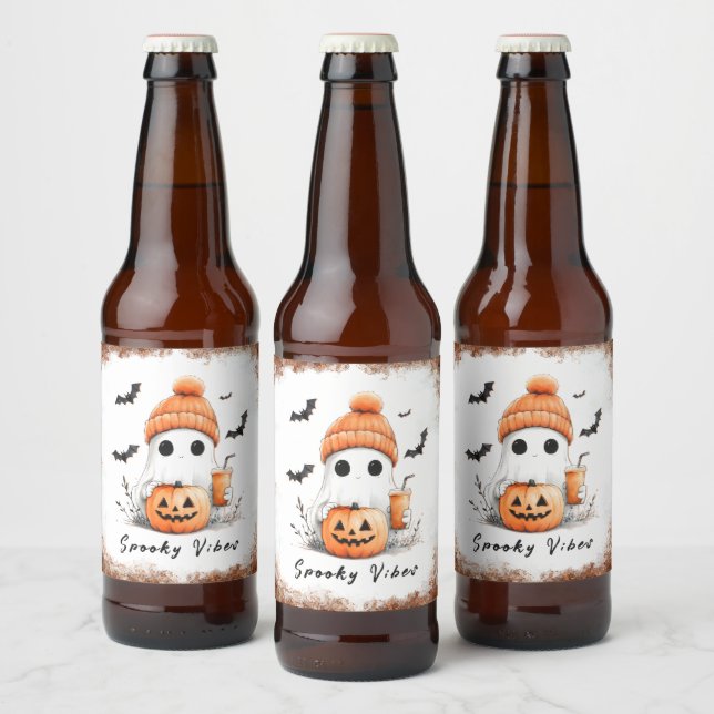Pumpkin Spice Spooky Vibes Personalised Beer Bottle Label (Bottles)