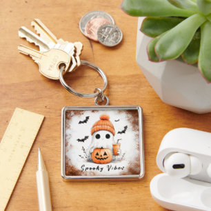 Pumpkin Spice Spooky Vibes Personalised Key Ring