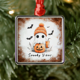 Pumpkin Spice Spooky Vibes Personalised Metal Ornament