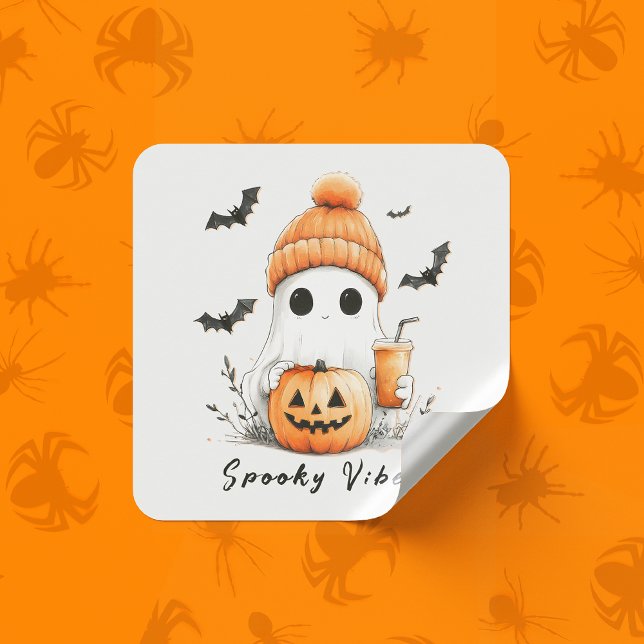 Pumpkin Spice Spooky Vibes Personalised Square Sticker (Creator Uploaded)