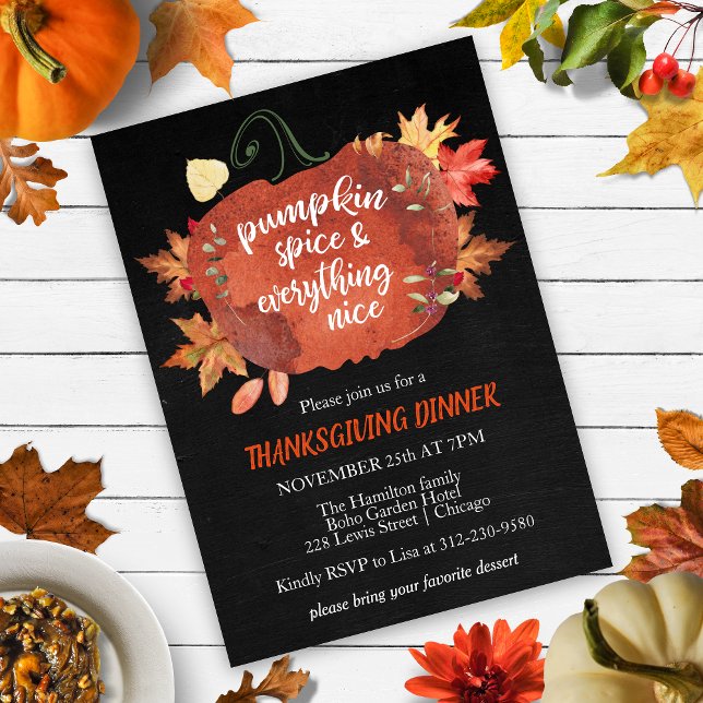 Pumpkin Spice Thanksgiving Black Invitation (Creator Uploaded)