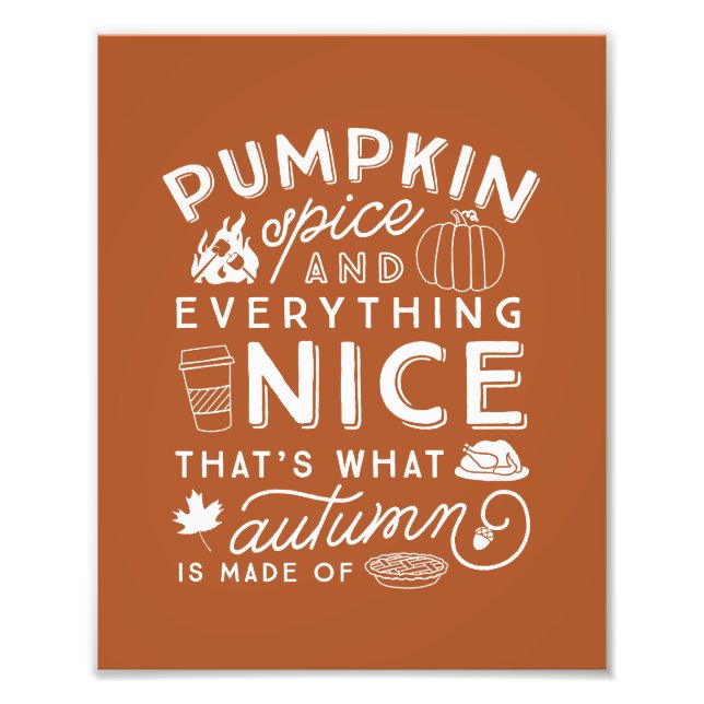 Pumpkin Spice Typographic Autumn Art Print (Front)