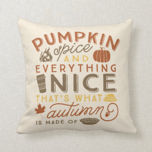 Pumpkin Spice Typographic Autumn Throw Pillow