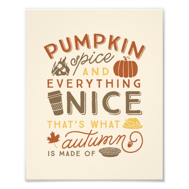 Pumpkin Spice Typographic Fall Autumn Art Print (Front)